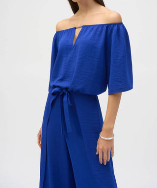 Joseph Ribkoff - Off-shoulder Belted Wide Leg Jumpsuit