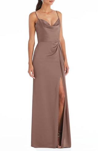 Dessy Collection Cowl Neck Evening Gown in Sienna, Size 10