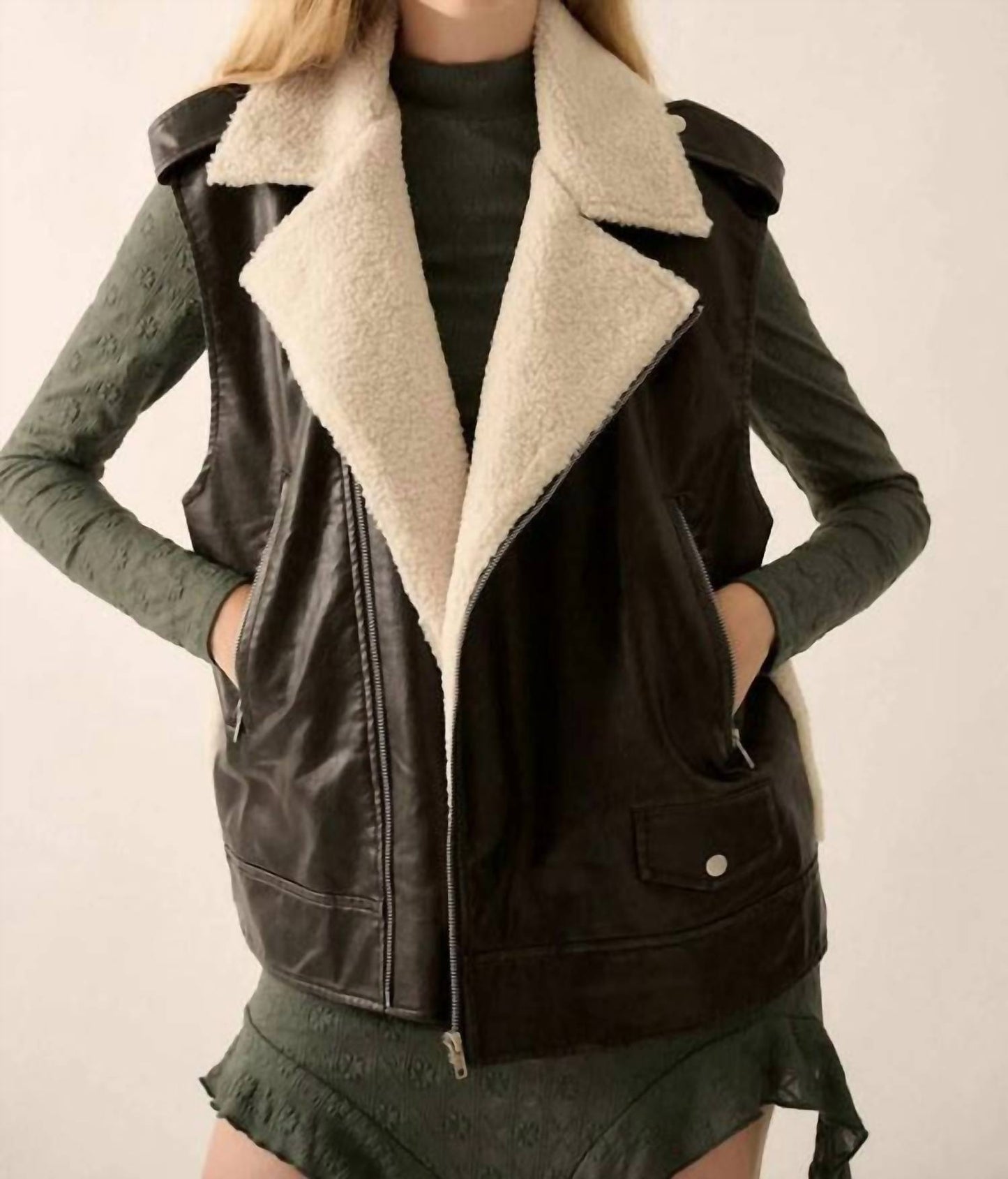 Promesa - Vegan Leather And Fleece Zip-up Motorcycle Vest