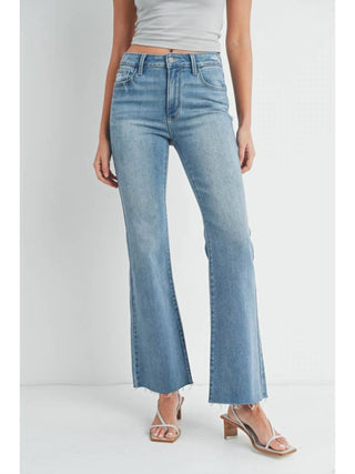 Just Black Denim - High Rise Flare Long With Distressed Hem Jeans