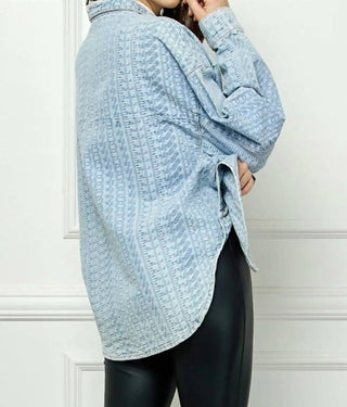 Trendsi - Veveret Button Up Dropped Shoulder Denim Top