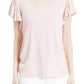 Max Studio Women's Flutter Sleeve Crinkle Jersey Top, Blush, Large