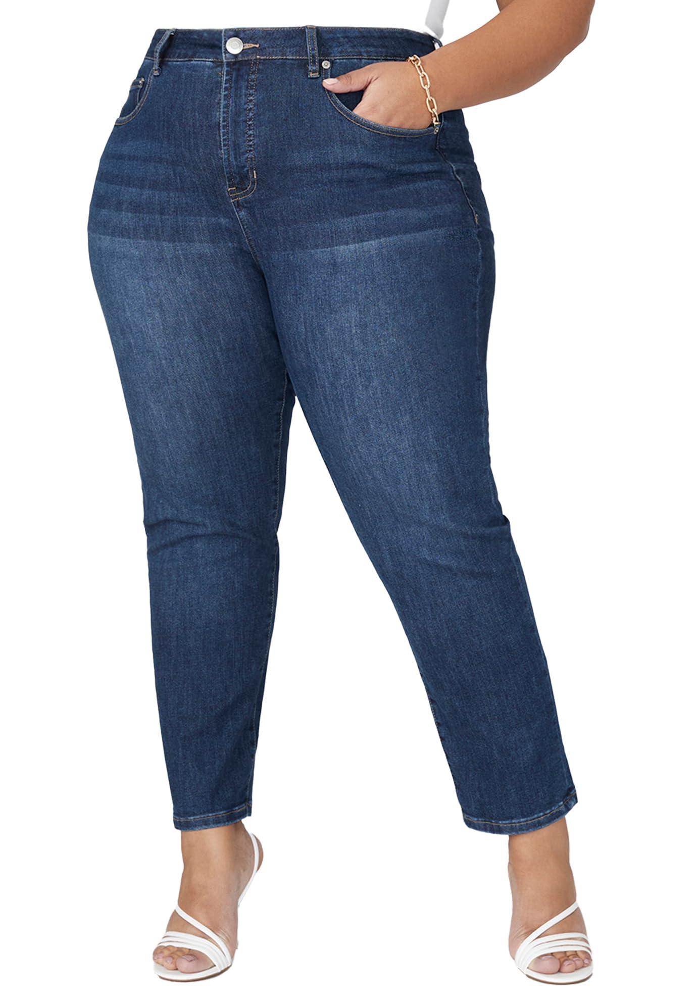 ELOQUII Women's Plus Size The Leigh Super Stretch Slim Leg Jean - 20, Dark Wash