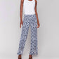 Charlie B - Front Slits Printed Wide Leg Pants