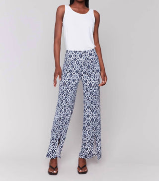 Charlie B - Front Slits Printed Wide Leg Pants