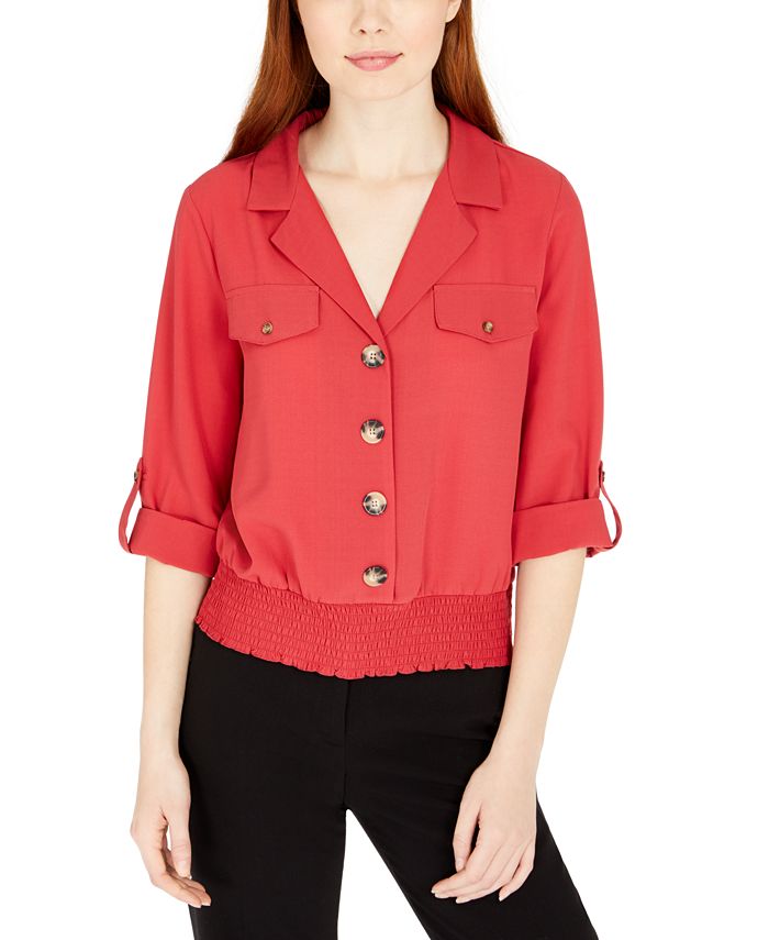 Byer California Women's Button Front Shirred Banded Top Red Size Medium