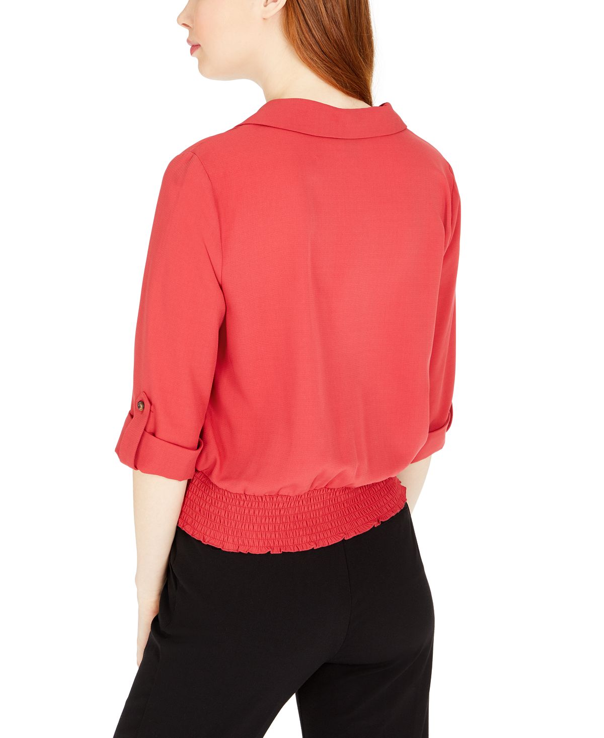 Byer California Women's Button Front Shirred Banded Top Red Size Medium