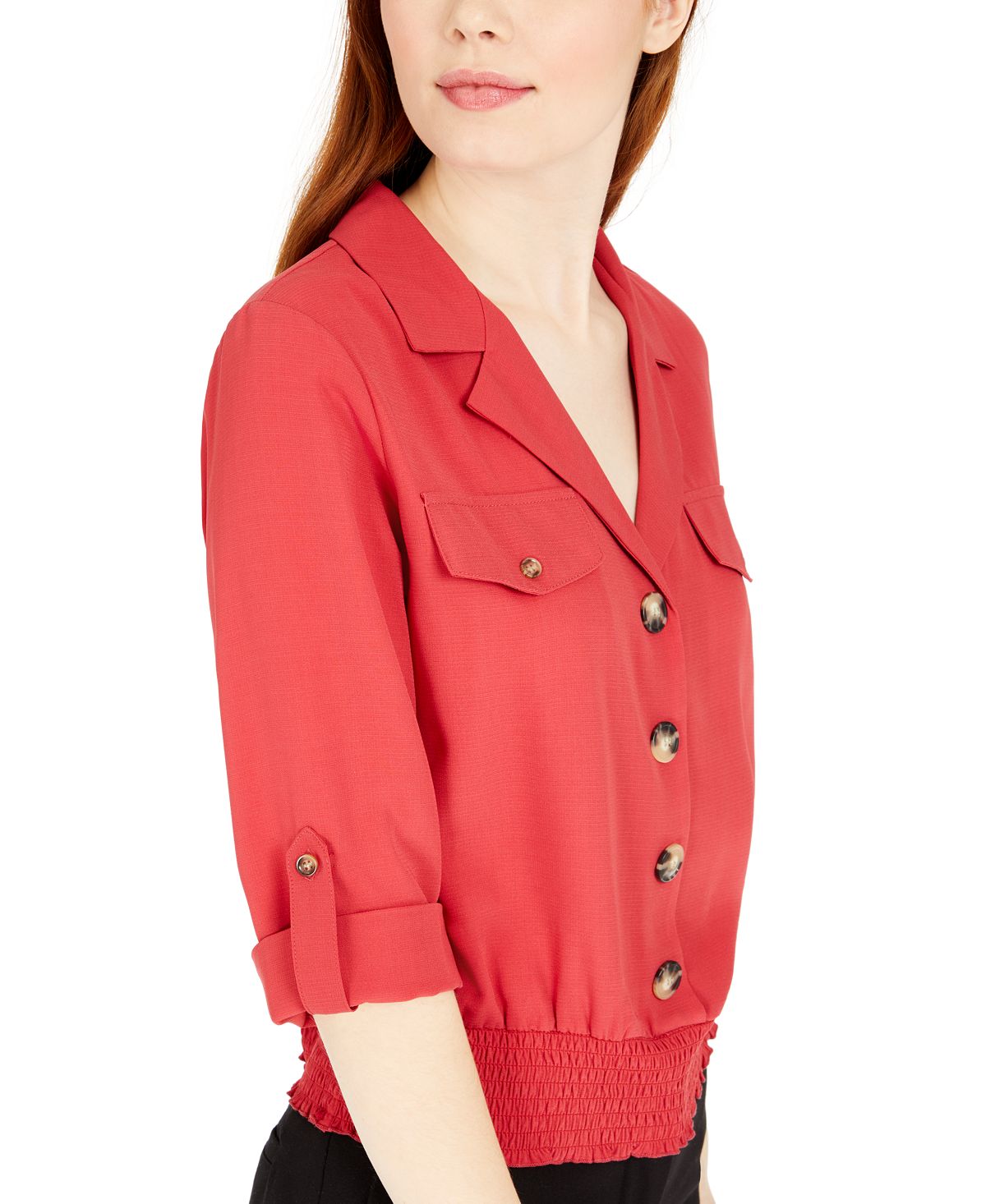 Byer California Women's Button Front Shirred Banded Top Red Size Medium