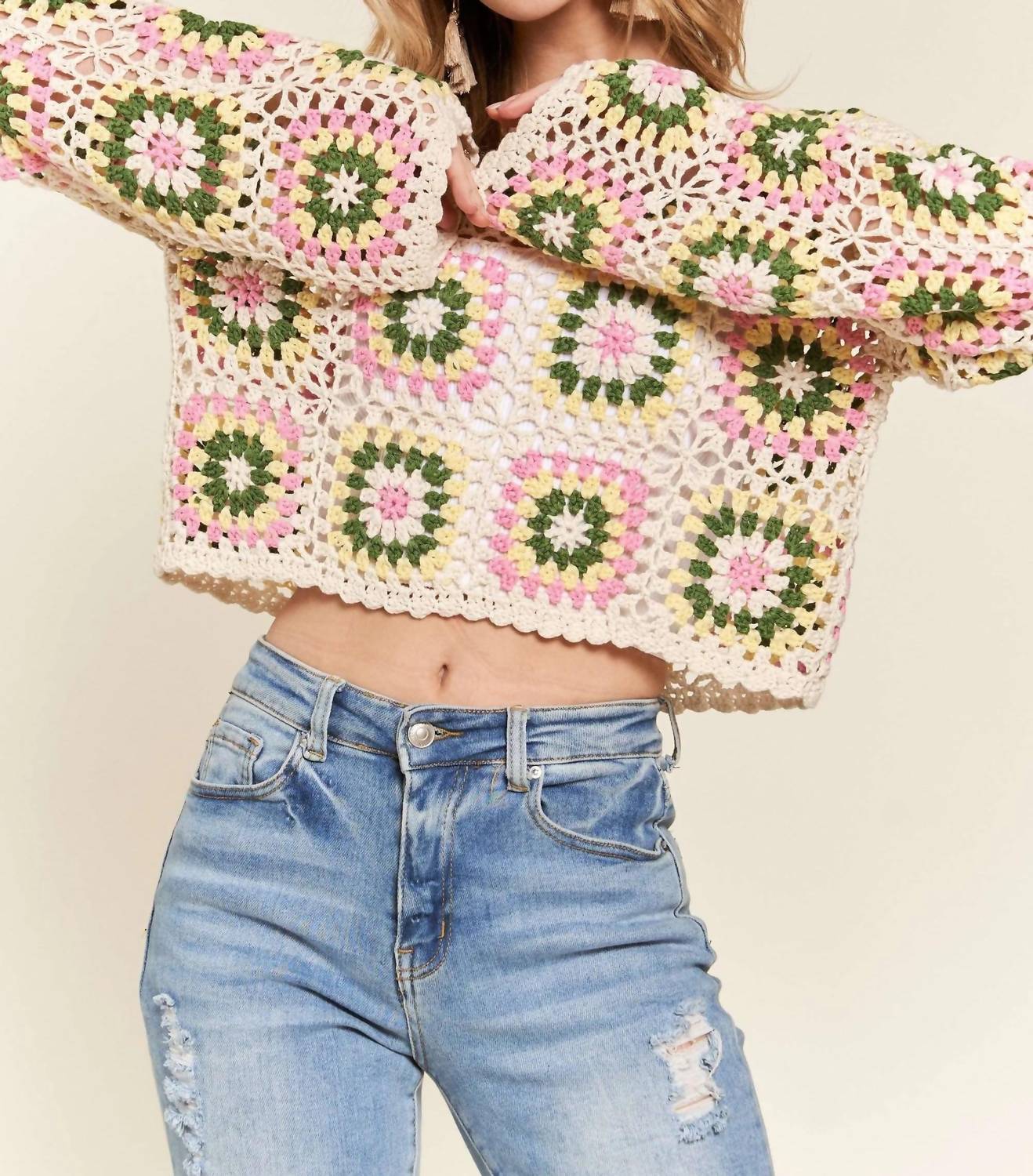 Trendsi - Adora Multicolor Crochet Crop Top