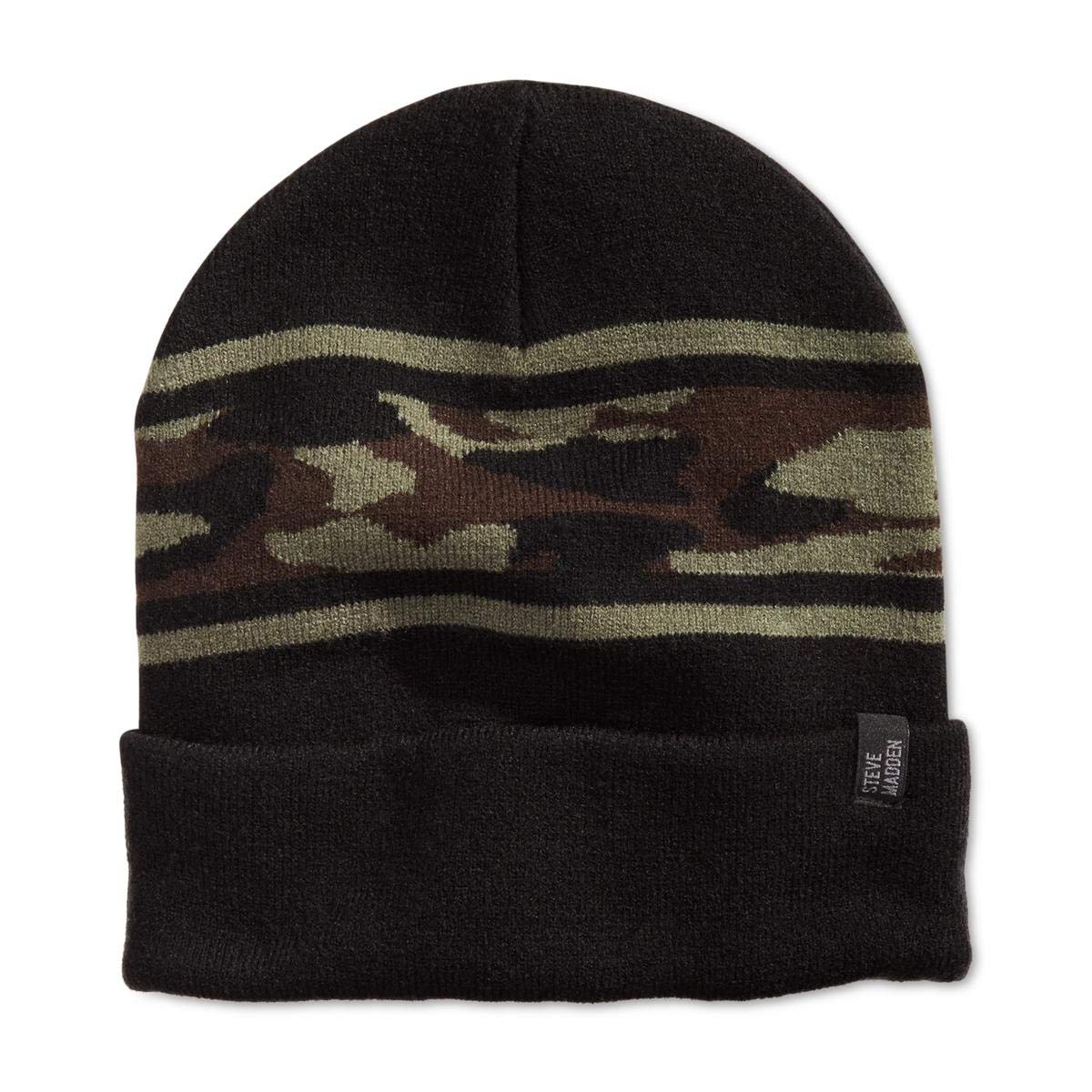 Steve Madden Mens Camouflage Winter Beanie Hat Black O/S