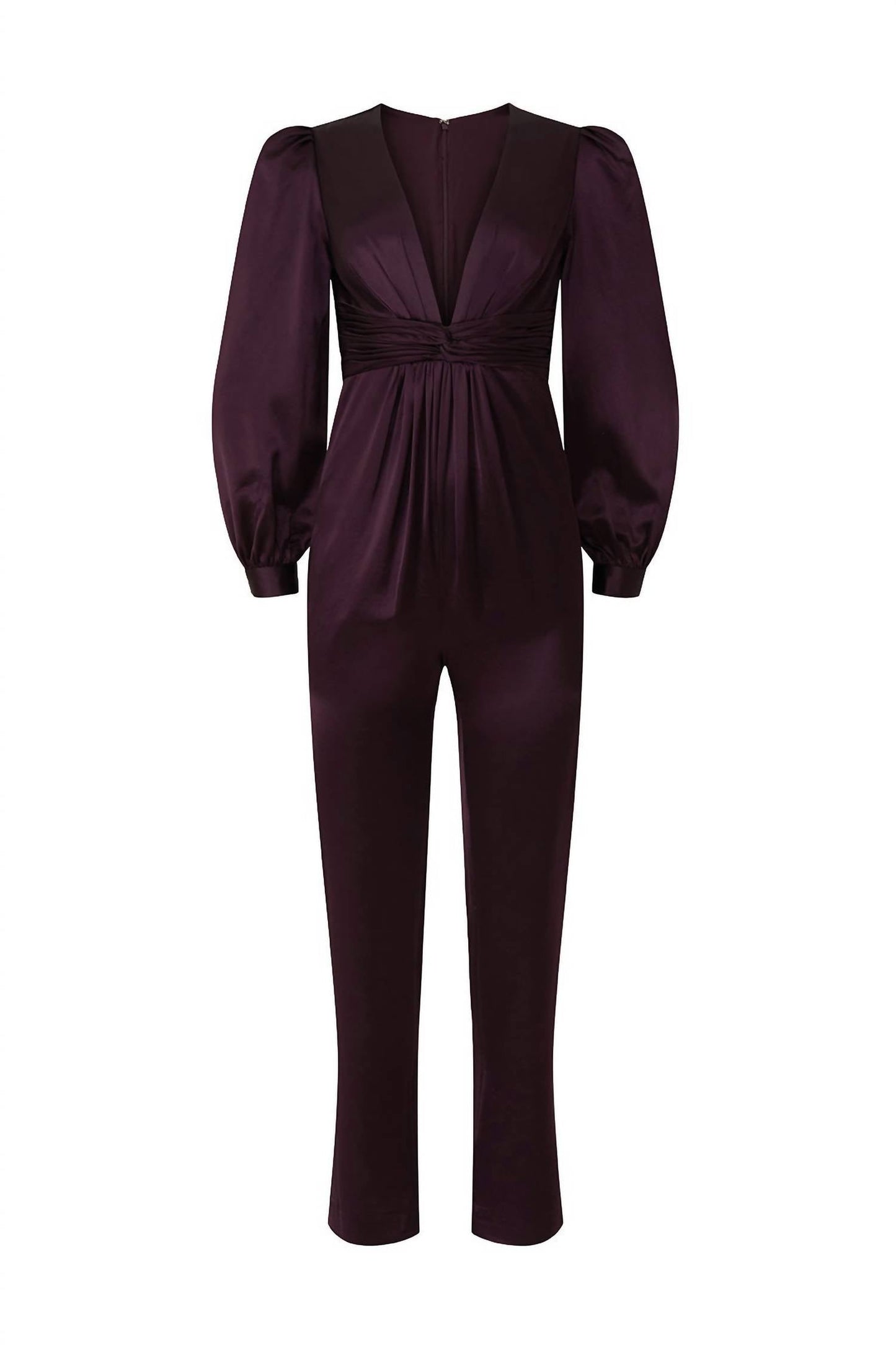 Mac Duggal - Front Twist Puff Sleeve Deep V Neck Jumpsuit