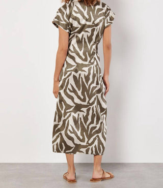 Apricot - Zebra Print Tie Midi Dress