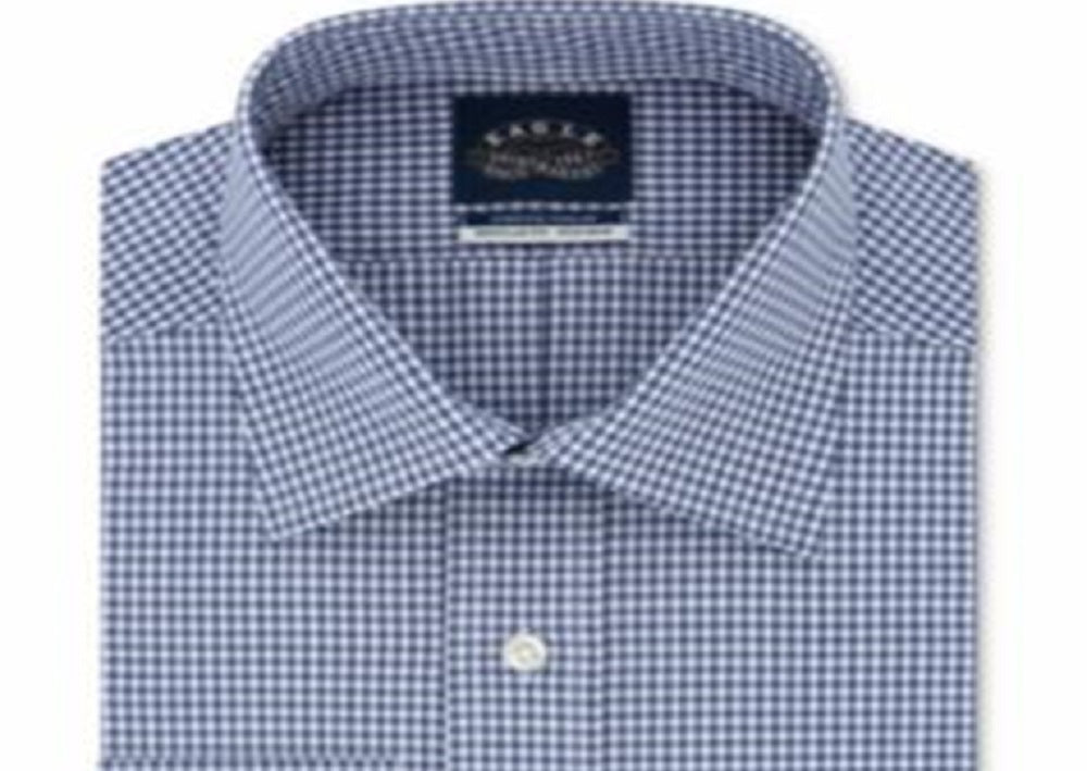 Eagle Men's Classic Regular Fit Non Iron Stretch Collar Check Dress Shirt Blue Size 17X34X35