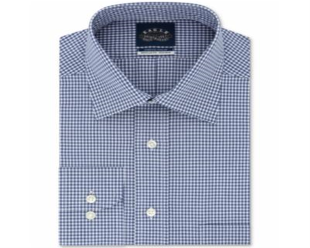 Eagle Men's Classic Regular Fit Non Iron Stretch Collar Check Dress Shirt Blue Size 17X34X35