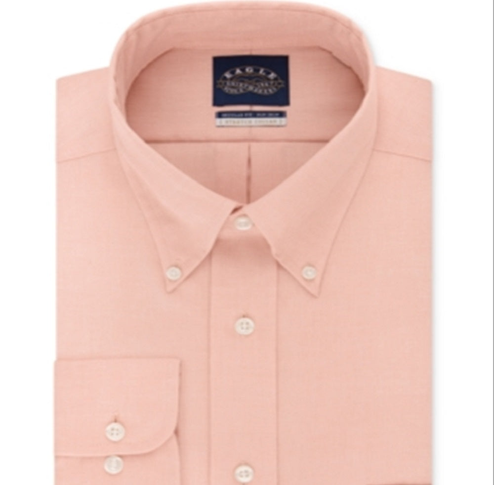 Eagle Men's Classic Regular Fit Stretch Collar Non Iron Dress Shirt Pink Size 15/5 32-33