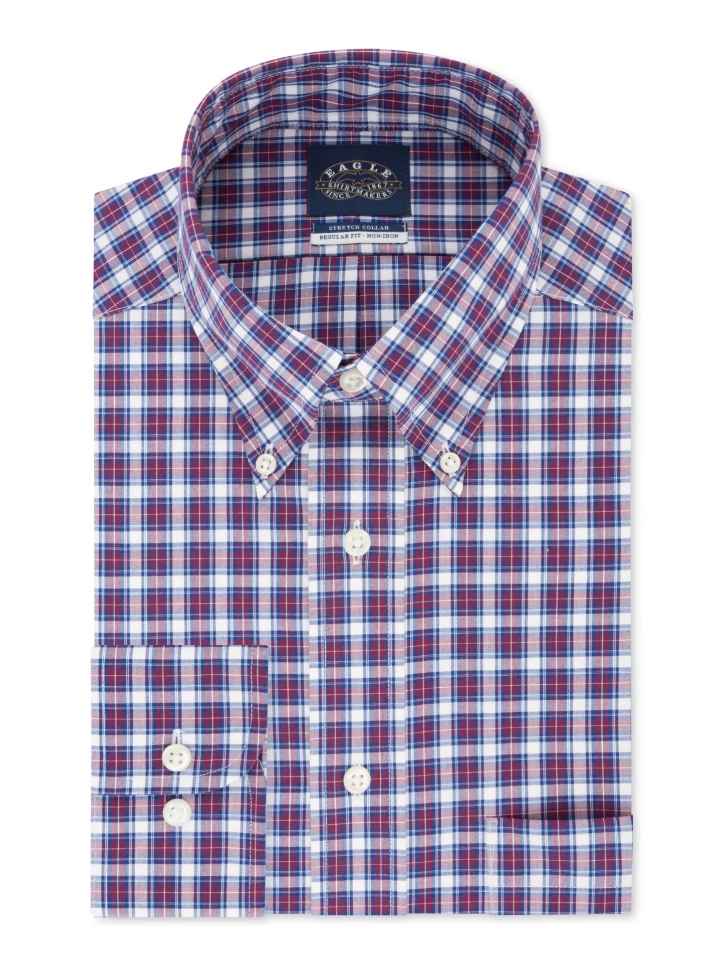 Eagle Men's Classic Regular Fit Non Iron Stretch Collar Check Dress Shirt Blue Size 15.5X32X33