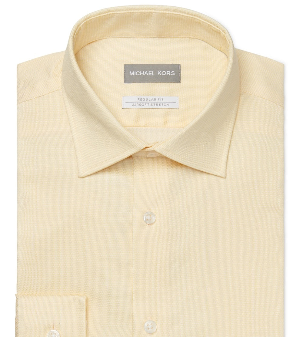 Michael Kors Men's Regular Fit Non Iron Performance Dress Shirt Yellow Size 17.5X34X35