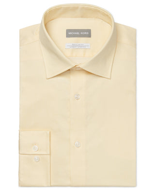 Michael Kors Men's Regular Fit Non Iron Performance Dress Shirt Yellow Size 17.5X34X35