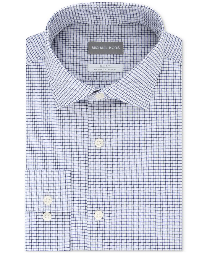 Michael Kors Men's Slim-Fit Non-Iron Airsoft Performance Stretch Check Dress Shirt Blue Size 15.5X32-33