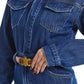 Bayeas - Resa Long Sleeve Fray Hem Denim Mini Shirtdress