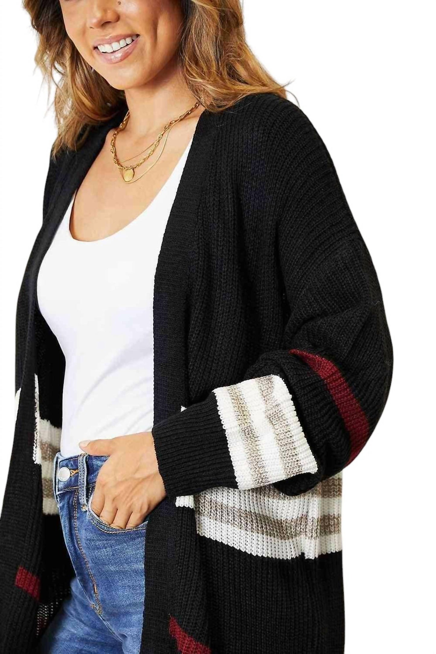 Double Take - Cozy Striped Ribbed Drop Shoulder Sweater