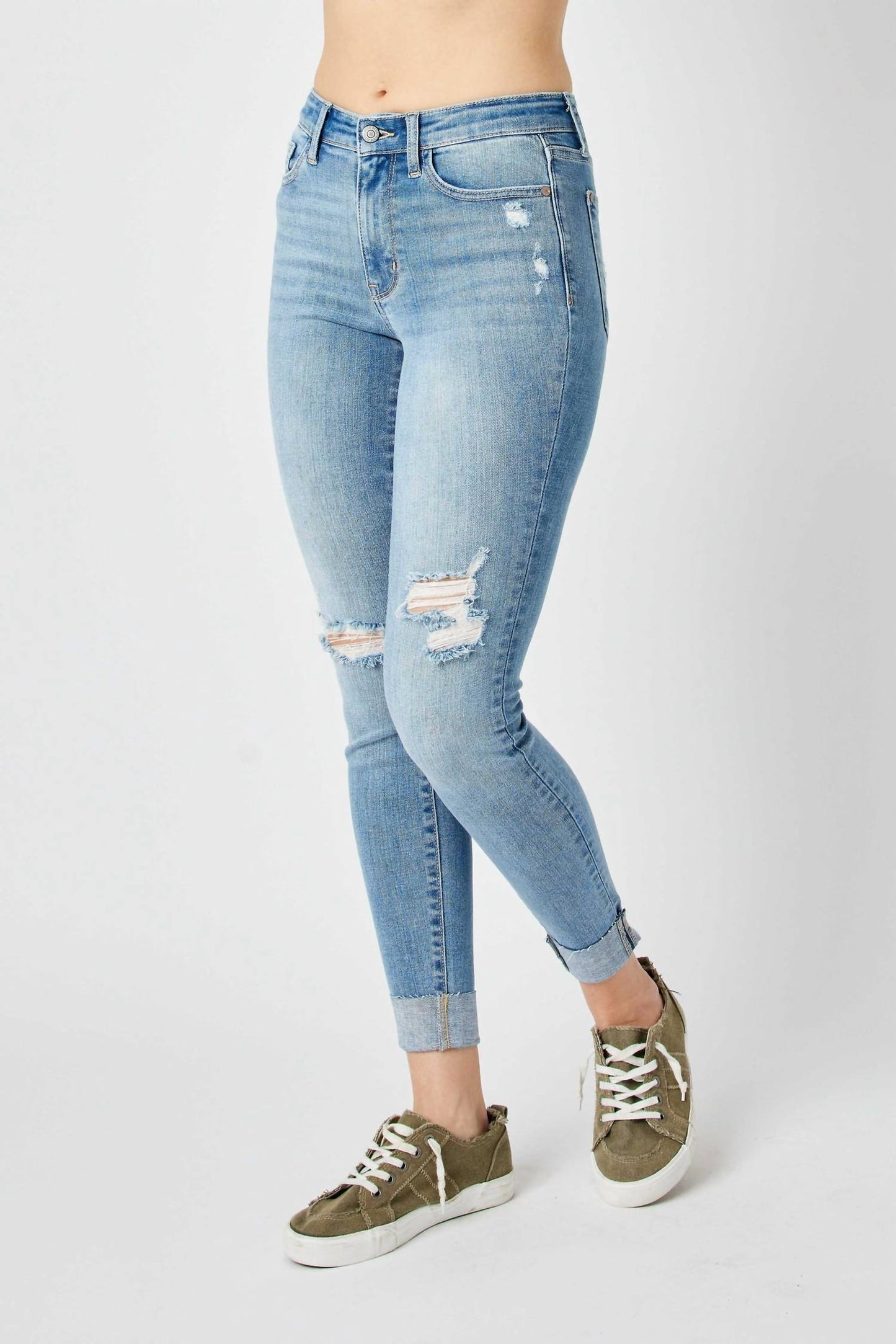Judy Blue - Mid Rise Destroy & Cuff Skinny Jean