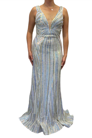 Jovani - V Neck Multi Color Sequin Gown