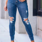 Judy Blue - High Waist Button Fly Distressed Skinny Jeans