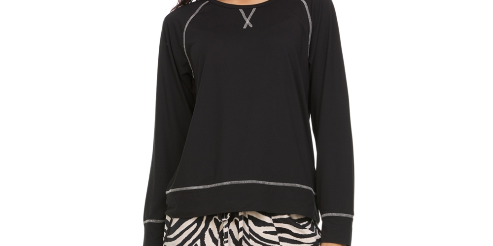 Flora by Flora Nikrooz Women's T-Shirt & Printed Velour Pajama Pants Set Black Size Medium