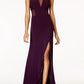 Morgan & Company Women's Sheer Slitted Sleeveless V Neck Full Length Formal Pencil Dress Purple Size 9-10