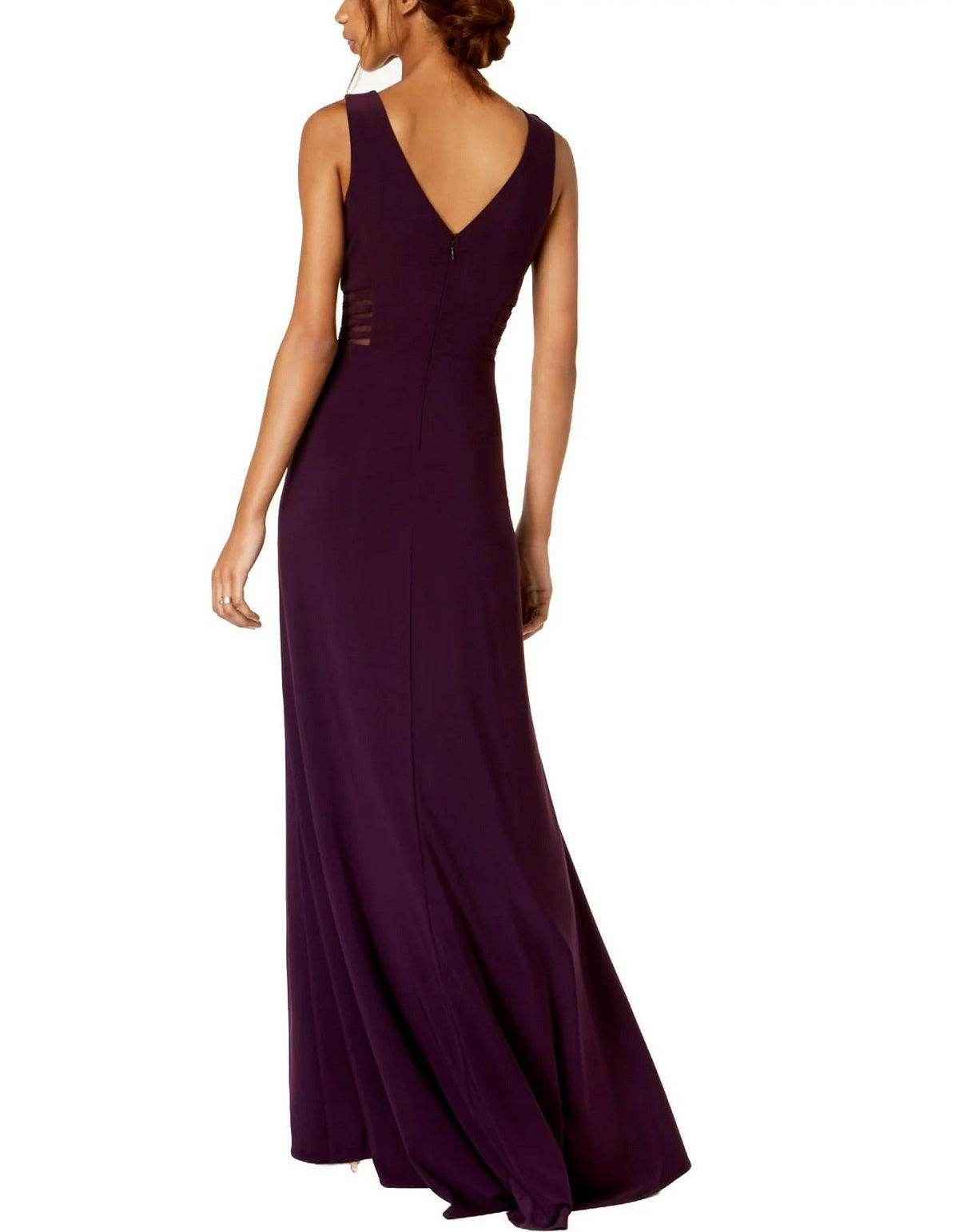 Morgan & Company Women's Sheer Slitted Sleeveless V Neck Full Length Formal Pencil Dress Purple Size 9-10