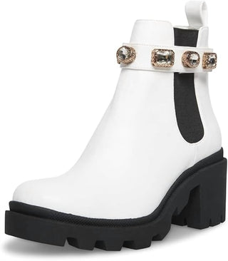 Steve Madden - Women's Amulet White Gold Stone Fashion Chelsea Platform Block Heel Boots