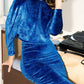 Mima Rosso - Embroidery Print Velvet Ruched Dress