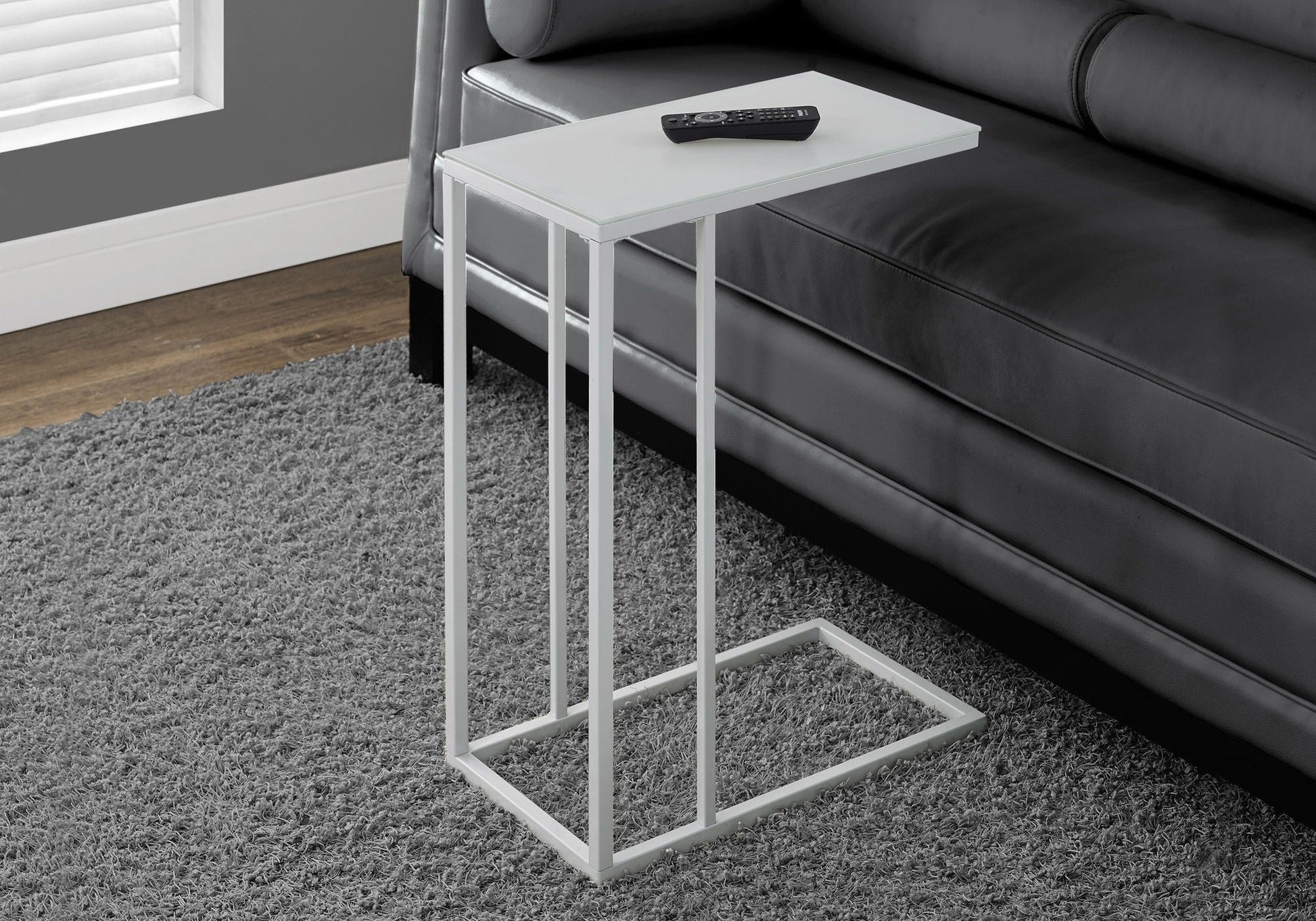 Accent Table, C-Shaped with Tempered Glass - Contemporary & Modern