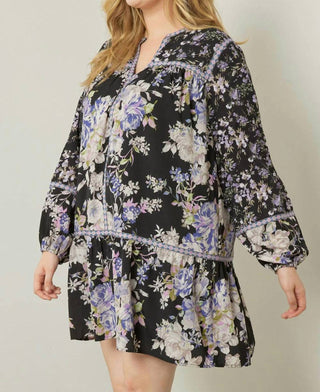 Entro - Floral Print Long Sleeve Mini Dress