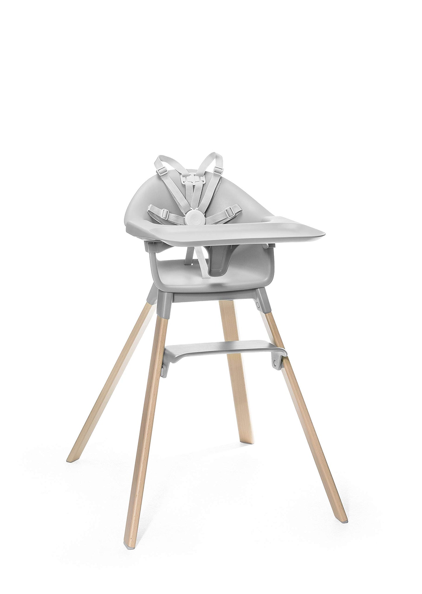 Stokke Clikk Easy to Clean Cloud Grey Baby High Chair with Natural Legs All in One Box Includes Tray and Harness