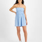 Love, Fire Junior's Terry Cloth Smocked Strapless Dress Blue Size Large
