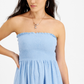 Love, Fire Junior's Terry Cloth Smocked Strapless Dress Blue Size Large