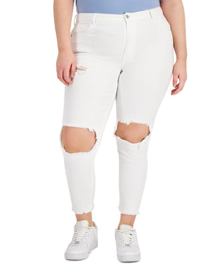 Tinseltown Trendy Women's Destructed Mom Jeans White Size Petite Small