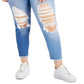 Tinseltown Trendy Women's Two Tone Destructed Mom Jeans Blue Size Petite Small