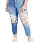 Tinseltown Trendy Women's Two Tone Destructed Mom Jeans Blue Size Petite Small