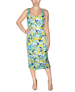 Rachel Roy Women's Freya Floral Print Corset Midi Dress Blue Size X-Large