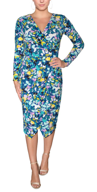 Rachel Roy Women's Cia Floral Print Faux Wrap Dress Blue Size Small