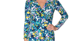 Rachel Roy Women's Cia Floral Print Faux Wrap Dress Blue Size Small