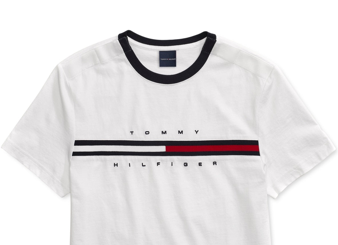 Tommy Hilfiger Men's Tino with Magnetic Closure at Shoulders T-Shirt White Size Large