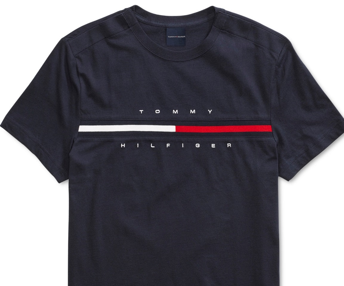Tommy Hilfiger Men's Tino Magnetic Closure At Shoulders T Shirt Blue Size Small
