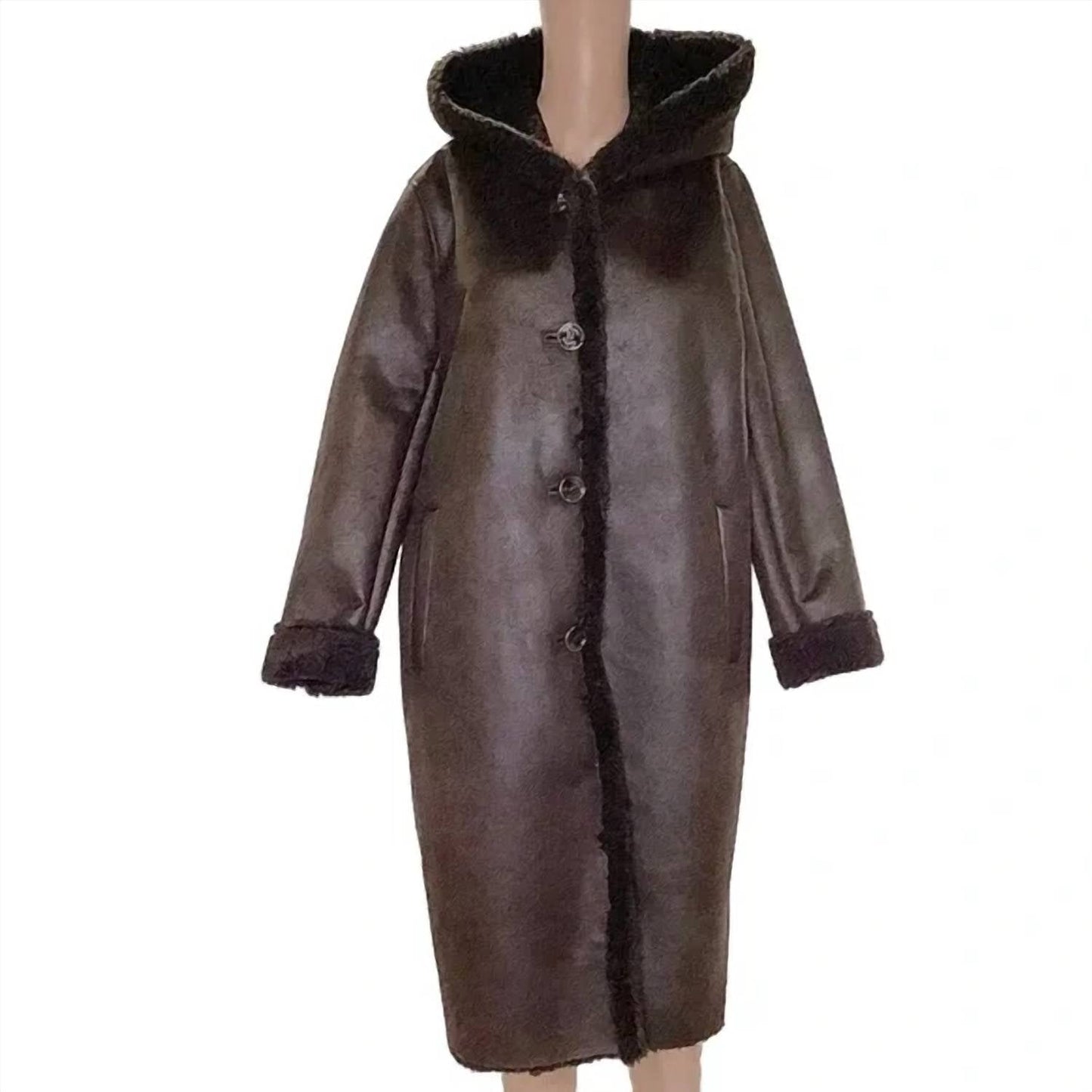 Calvin Klein - Hooded Faux Shearling Trim Coat