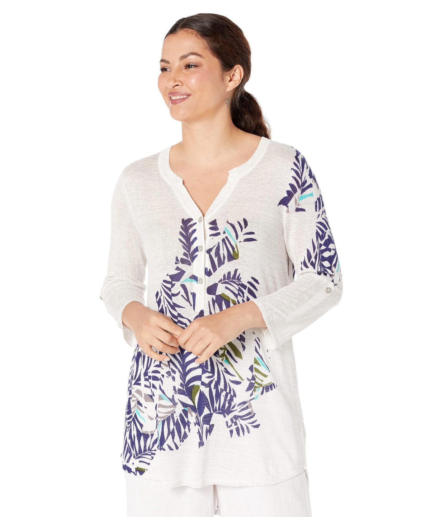 NIC+ZOE Cool Breeze Sweater White Multi MD (US 8-10)