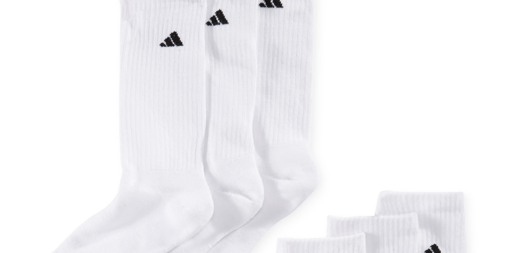 adidas Men's Cushioned Crew Extended 6 Pack Socks White Size 12-16