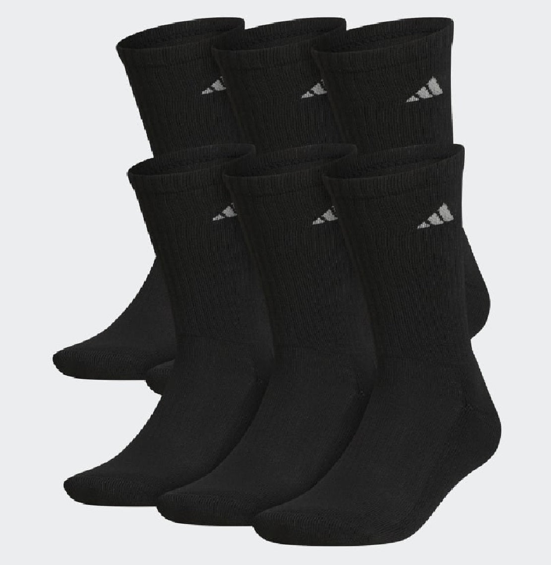 adidas Men's 6 Pack Cushioned Crew Extended Socks Black Size 12-16